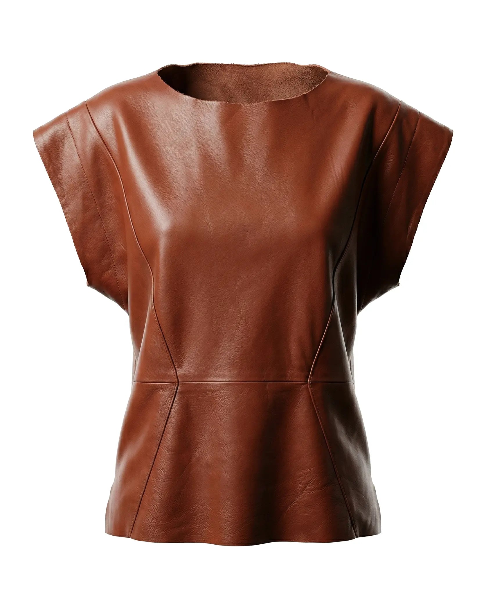 blusa de piel mujer terracota frente