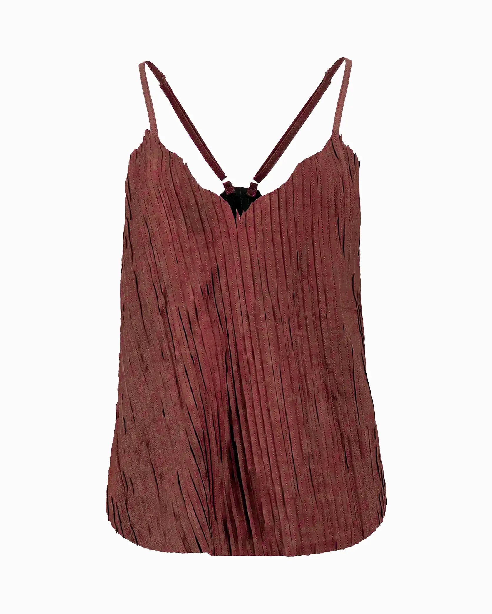Camisola vino Indiferente Fashion hecha de tiras de cuero sobre malla flexible