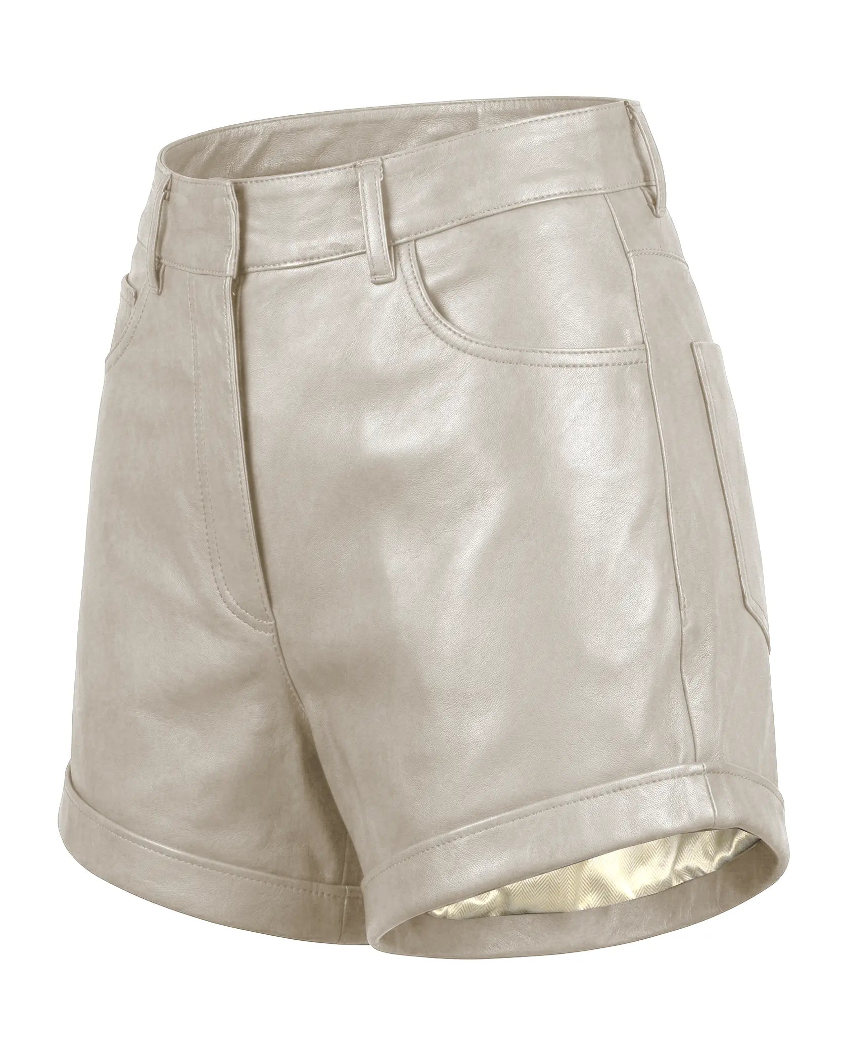 shorts de piel mujer beige