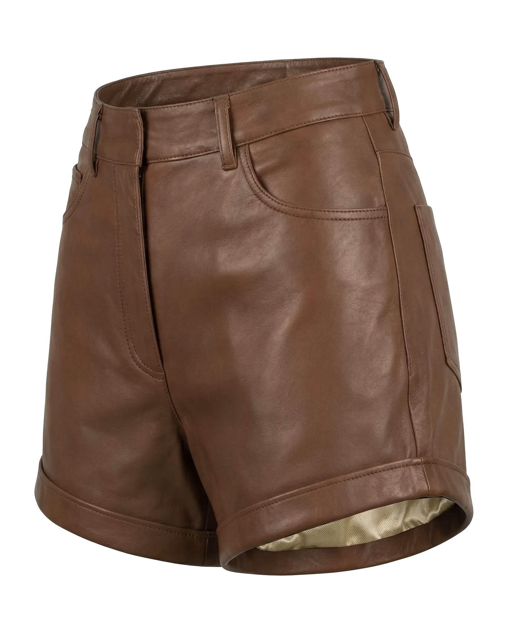 shorts de piel mujer café