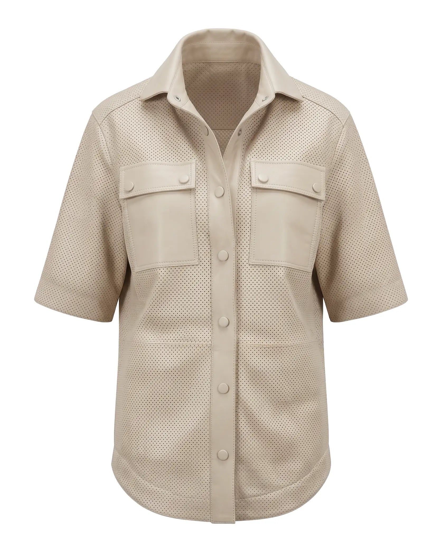 blusa de piel microperforada arena frente