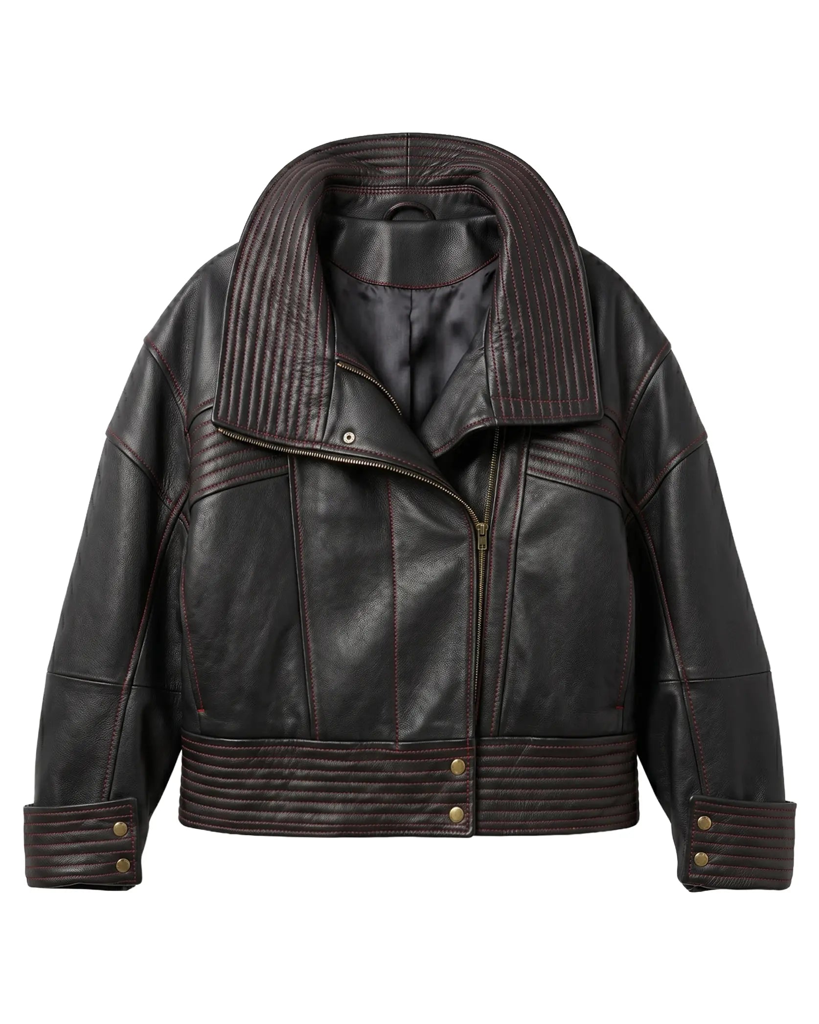 chamarra de piel mujer negra oversized