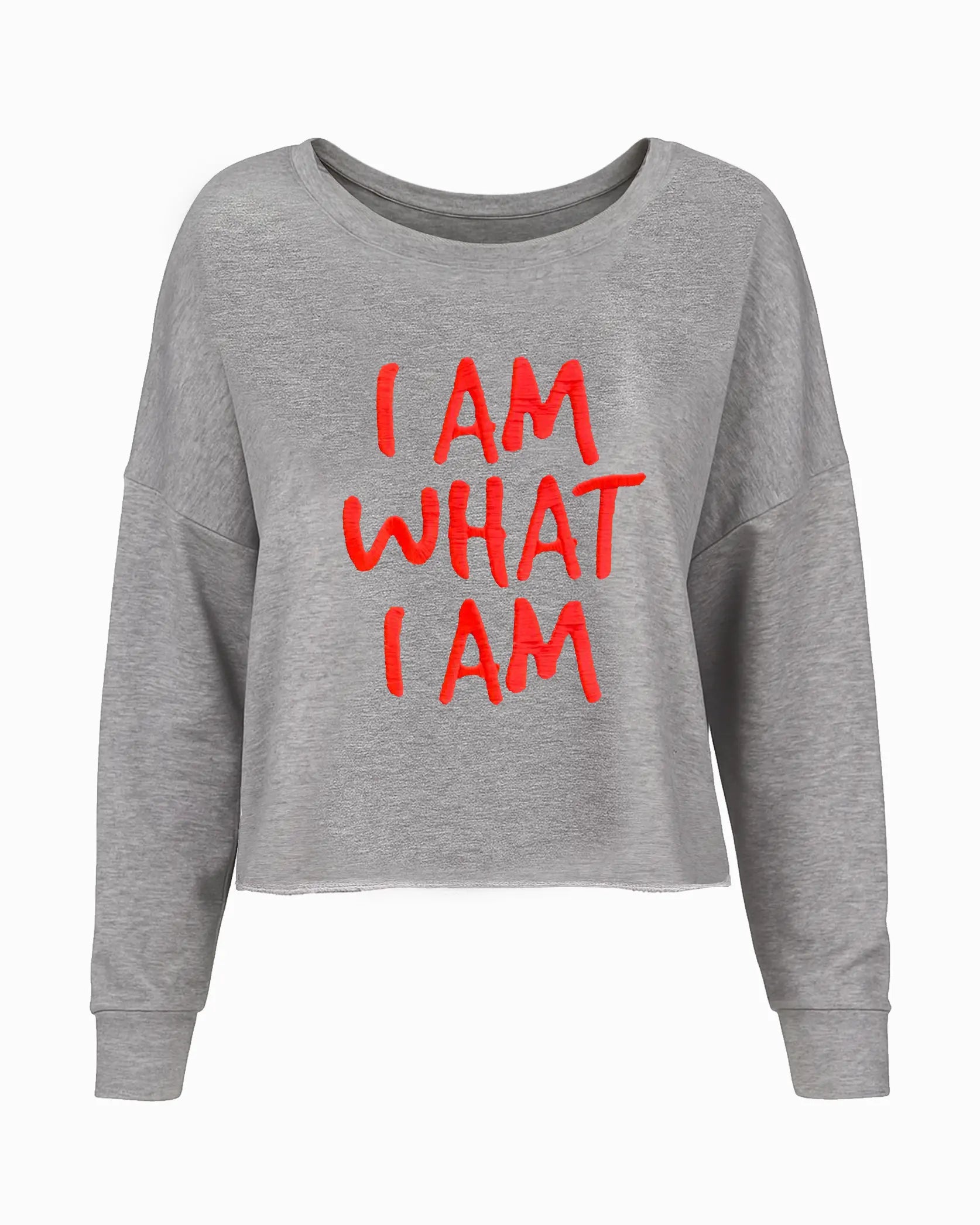 Sweat crop gris con bordado neon | I Am What I Am