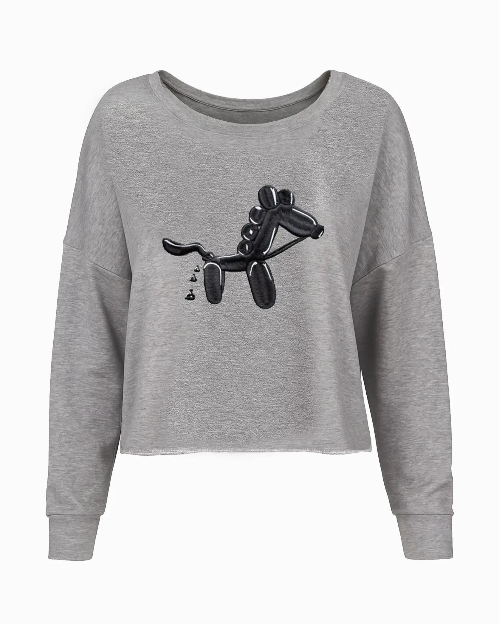 Sweat crop gris caballo bordado | Pooping