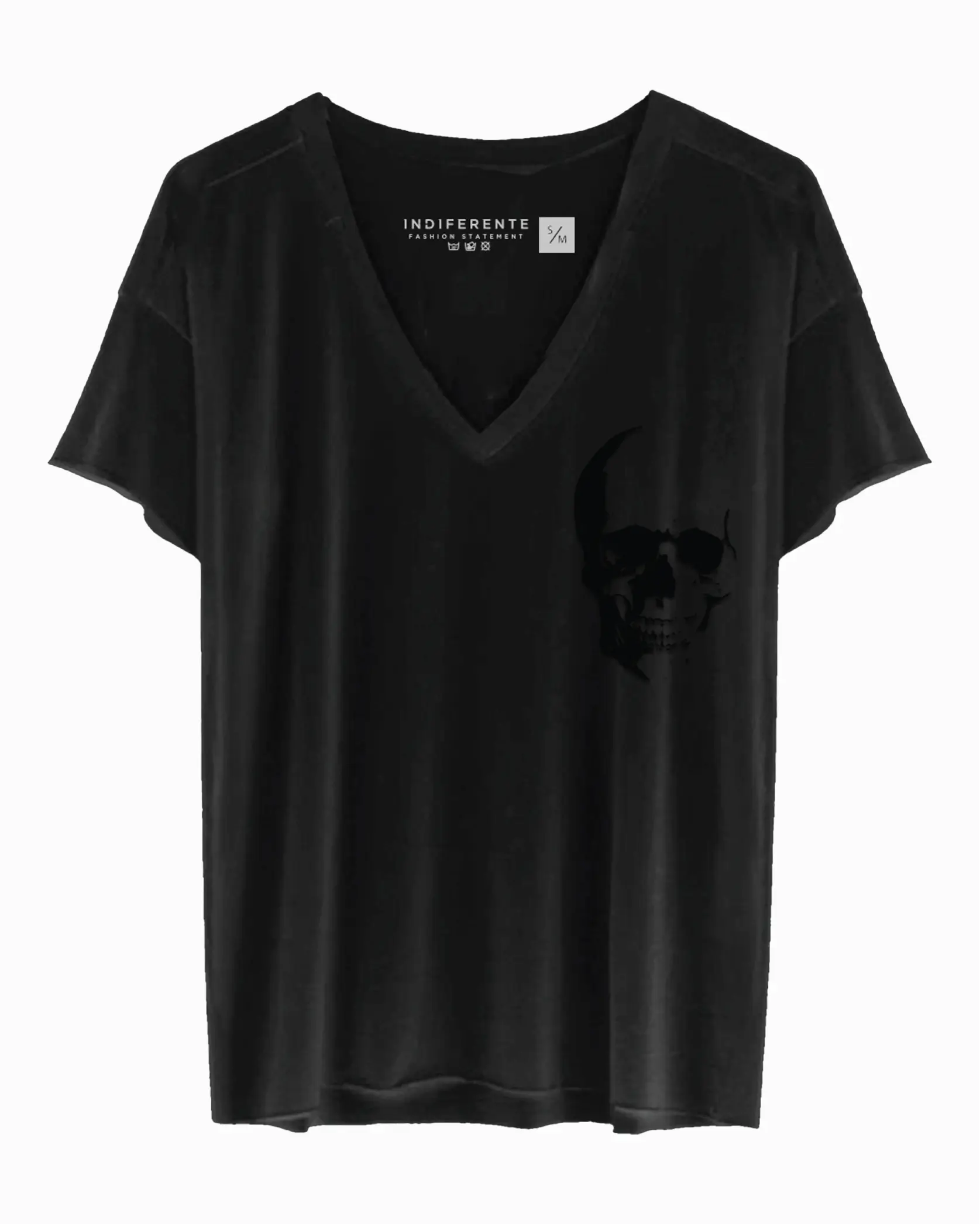 Camiseta oversized negra con calavera y manga corta Skully Mini In-Diferente Fashion