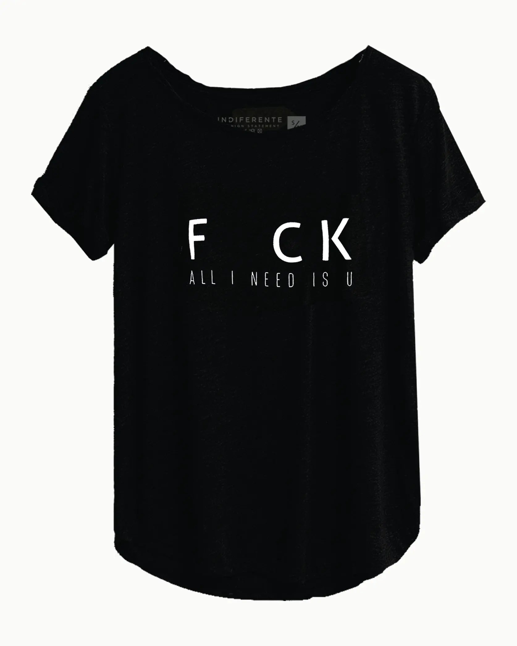 Playera Mujer negra Oversized Grande Estampada FCK In-Diferente Indiferente fashion 