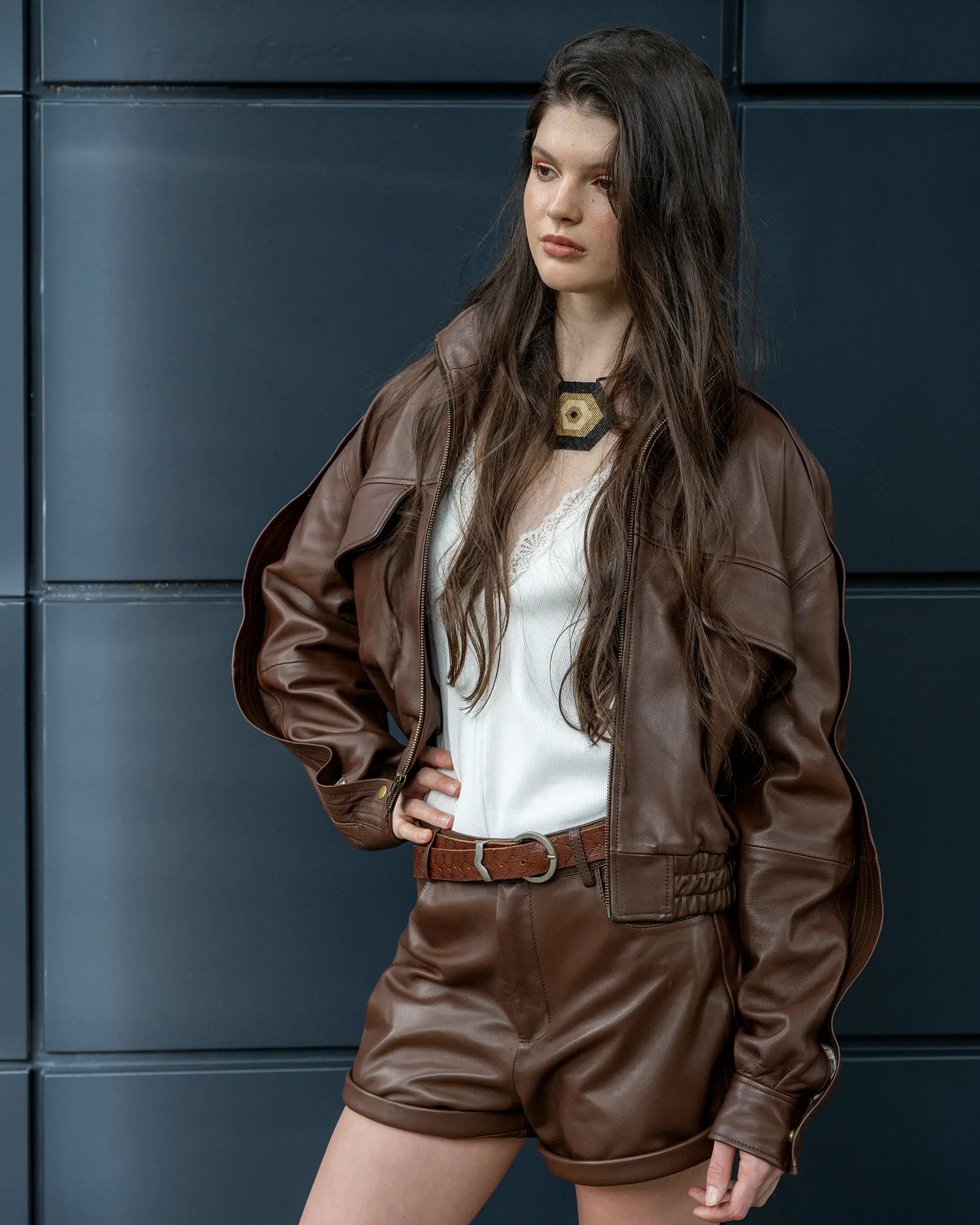Chamarra de piel bomber mujer | Sahara