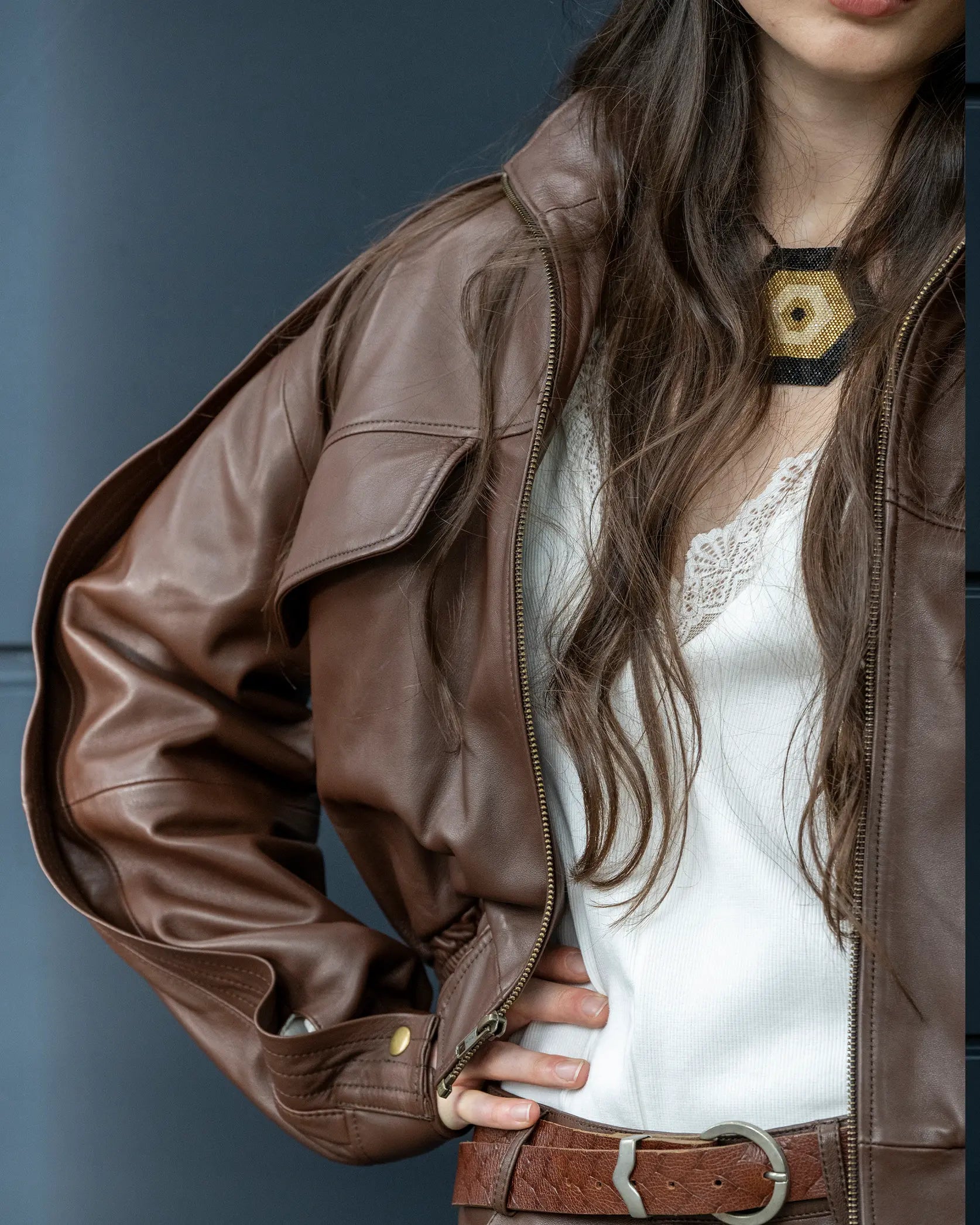 Chamarra de piel bomber mujer | Sahara