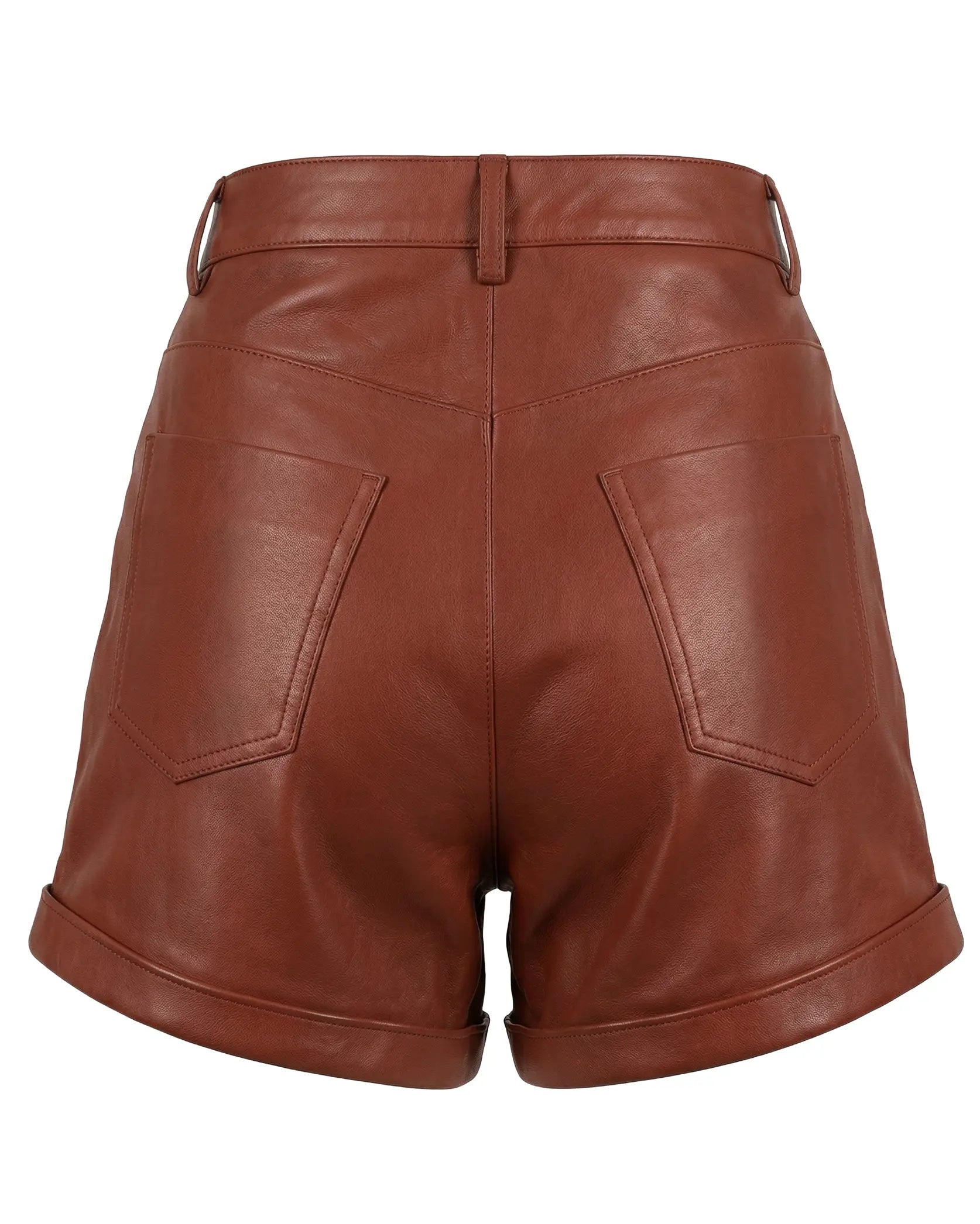 shorts de piel mujer trasero