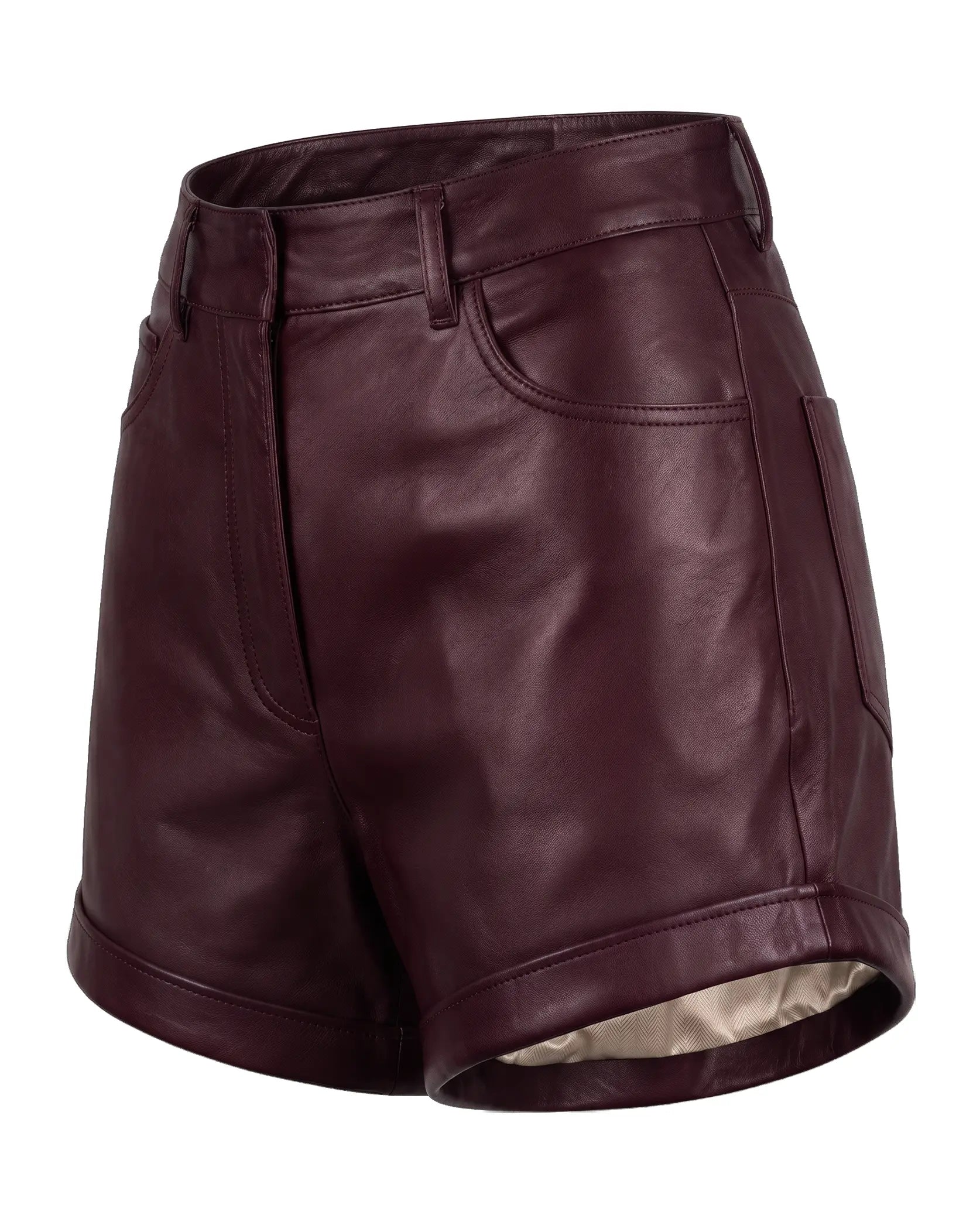 shorts de piel mujer vino